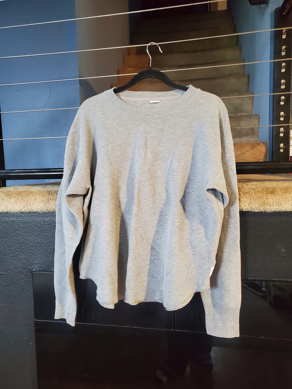 Reigning Champ Heather Gray Waffle Knit Long Sleeve Crew